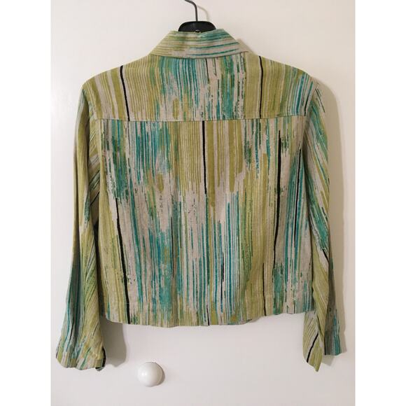 Vintage Chico's Size 0 (S) Rayon & Linen Crop Jacket Long Sleeves & Brass Button - Picture 2 of 5